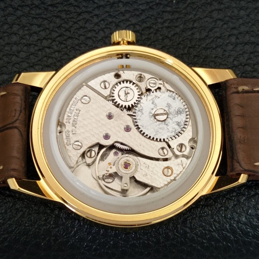 Vintage 1977 Roamer Manual Mens Gold Watch W/Leather Strap & Red accents - Picture 9 of 9
